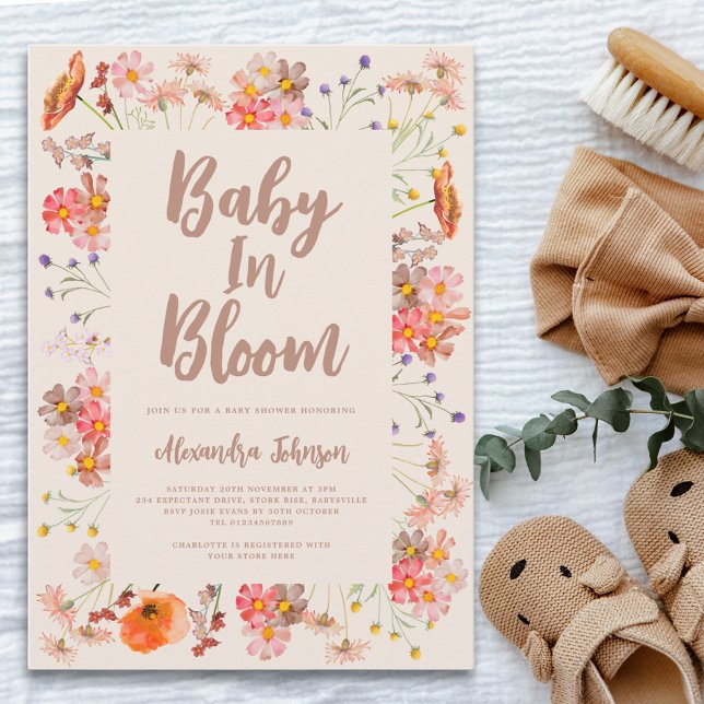 Invitation Fleur sauvage Baby in Bloom Baby shower d'automne (Fall floral watercolor gender neutral baby shower invitation baby in bloom)