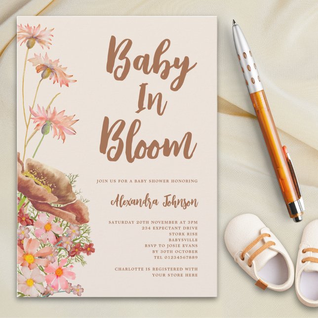 Invitation Fleur sauvage Baby in Bloom Baby shower d'automne (Baby in bloom boho wildflower Fall Baby shower invitation )