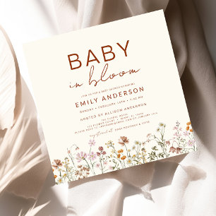 Invitation Fleur sauvage Baby in Bloom Baby shower Terracotta