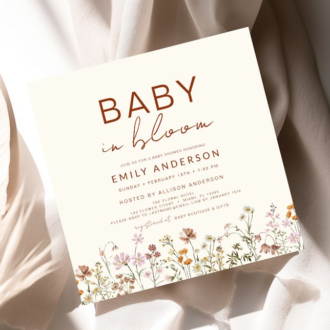 Invitation Fleur sauvage Baby in Bloom Baby shower Terracotta (Créateur téléchargé)