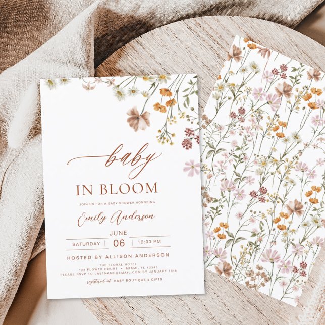 Invitation Fleur sauvage Baby in Bloom Baby shower Terracotta (Créateur téléchargé)