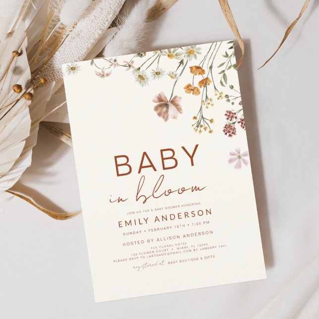 Invitation Fleur sauvage Baby in Bloom Baby shower Terracotta (Créateur téléchargé)