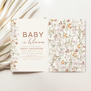 Invitation Fleur sauvage Baby in Bloom Baby shower Terracotta