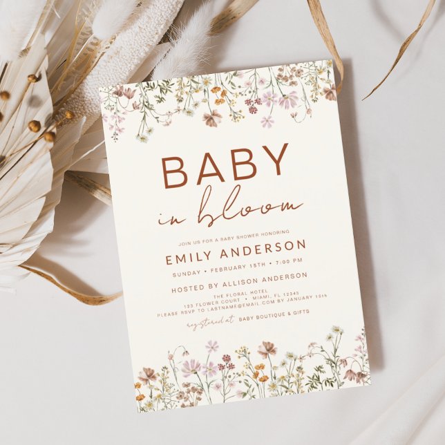 Invitation Fleur sauvage Baby in Bloom Baby shower Terracotta (Créateur téléchargé)