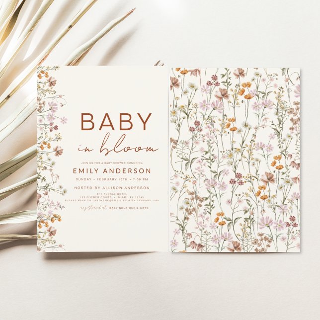 Invitation Fleur sauvage Baby in Bloom Baby shower Terracotta (Créateur téléchargé)