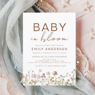 Invitation Fleur sauvage Baby in Bloom Baby shower Terracotta