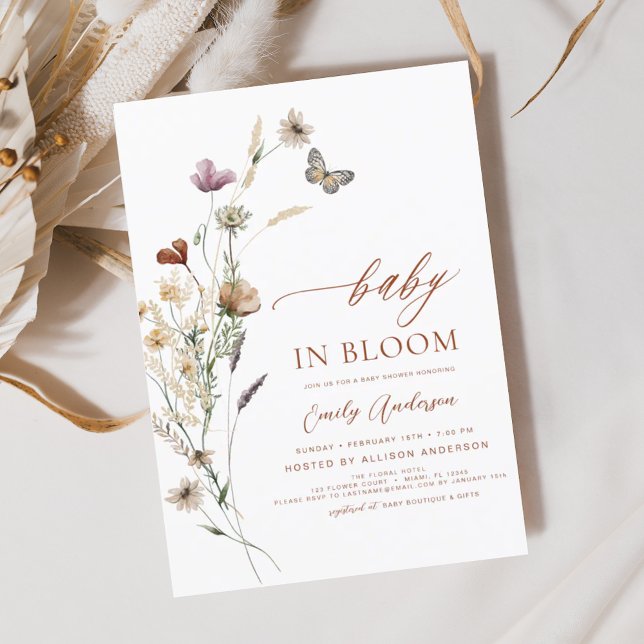Invitation Fleur sauvage Baby in Bloom Baby shower Terracotta (Créateur téléchargé)