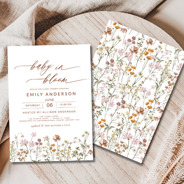 Invitation Fleur sauvage Baby in Bloom Baby shower Terracotta (Créateur téléchargé)