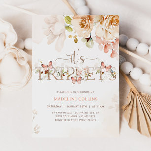 Invitation Fleur sauvage Baby in Bloom TRIPLETS Baby shower