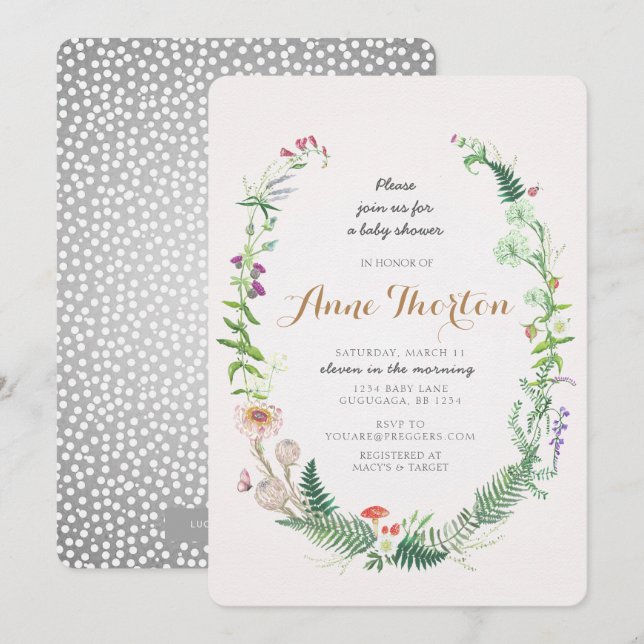 Invitation fleur sauvage Baby shower (Devant / Derrière)