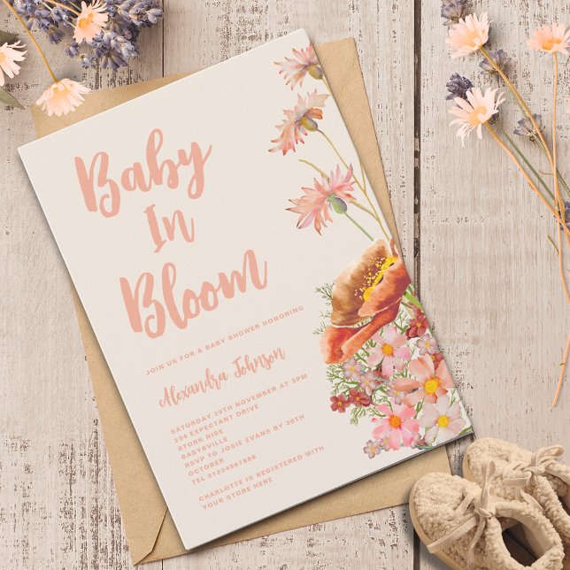 Invitation Fleur sauvage Baby shower d'automne neutre selon l (Wildflower baby in bloom fall baby shower invitation )