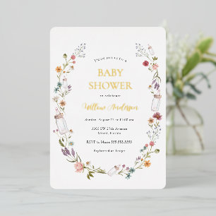Invitation fleur sauvage Baby shower Foil