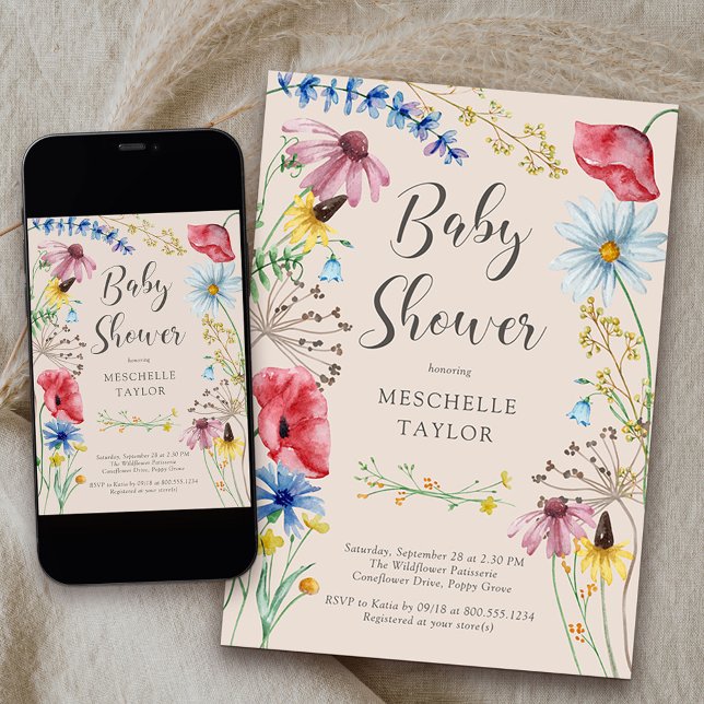 Invitation Fleur sauvage Baby shower rustique Pays Floral (Baby Shower Invitation from my Wildflower Charm collection)