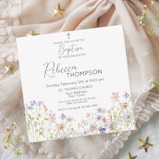 Invitation fleur sauvage Baptême fille