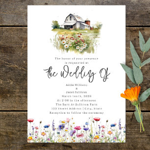 Invitation Fleur sauvage Barn Rustic Mariage