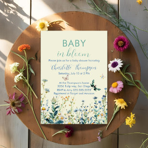 Invitation Fleur sauvage bébé en baby shower fleuri