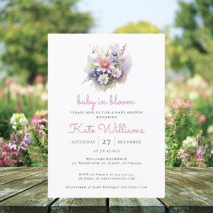 Invitation Fleur sauvage bébé en fleurs aquarelle fleurie