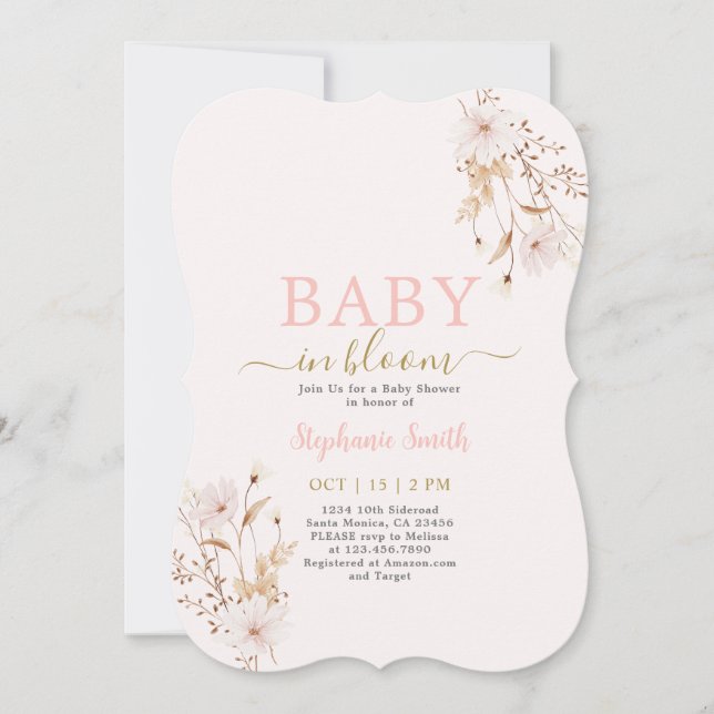 Invitation Fleur sauvage bébé en fleurs Baby shower fille (Devant)