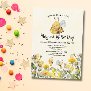 Invitation Fleur sauvage Bee One 1er Jour de l'abeille Annive