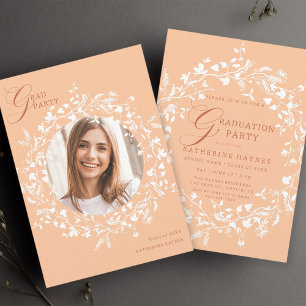 Invitation Fleur sauvage blanc Peach Fuzz Wreath Graduation