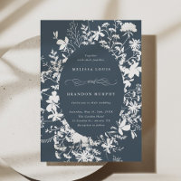 Fleur sauvage blanc Silhouette Mariage bleu marine