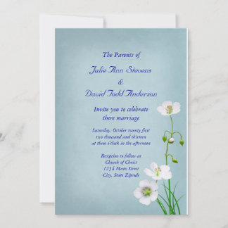 Invitation Fleur sauvage blanc sur Mariage bleu