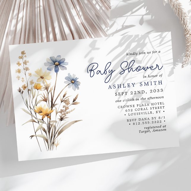 Invitation Fleur sauvage bleu Bouquet Baby shower Boho (Créateur téléchargé)
