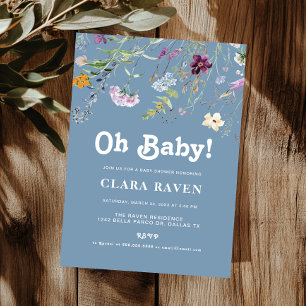 Invitation Fleur sauvage bleu ciel Oh bébé Baby Shower