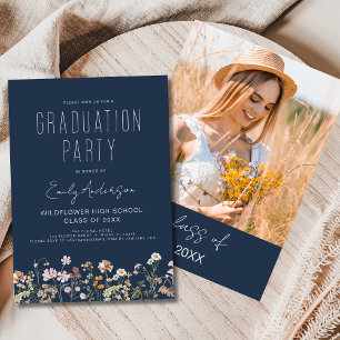 Invitation Fleur sauvage bleu de la marine Fleur de la Gradua