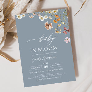 Invitation Fleur sauvage bleu Dusty Baby dans le Baby shower 