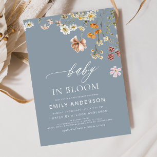 Invitation Fleur sauvage bleu Dusty Baby dans le Baby shower