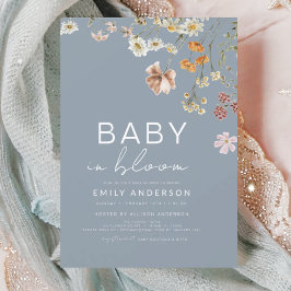Invitation Fleur sauvage bleu Dusty Baby dans le Baby shower