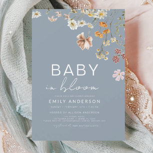 Invitation Fleur sauvage bleu Dusty Baby dans le Baby shower 