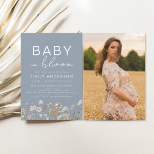 Invitation Fleur sauvage bleu Dusty Baby dans le Baby shower