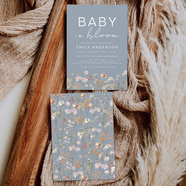 Invitation Fleur sauvage bleu Dusty Baby dans le Baby shower  (Créateur téléchargé)