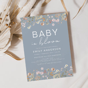 Invitation Fleur sauvage bleu Dusty Baby dans le Baby shower