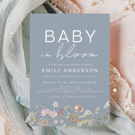 Invitation Fleur sauvage bleu Dusty Baby dans le Baby shower