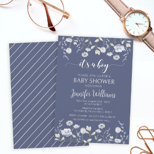 Invitation Fleur sauvage bleu poussiéreux c'est un baby showe