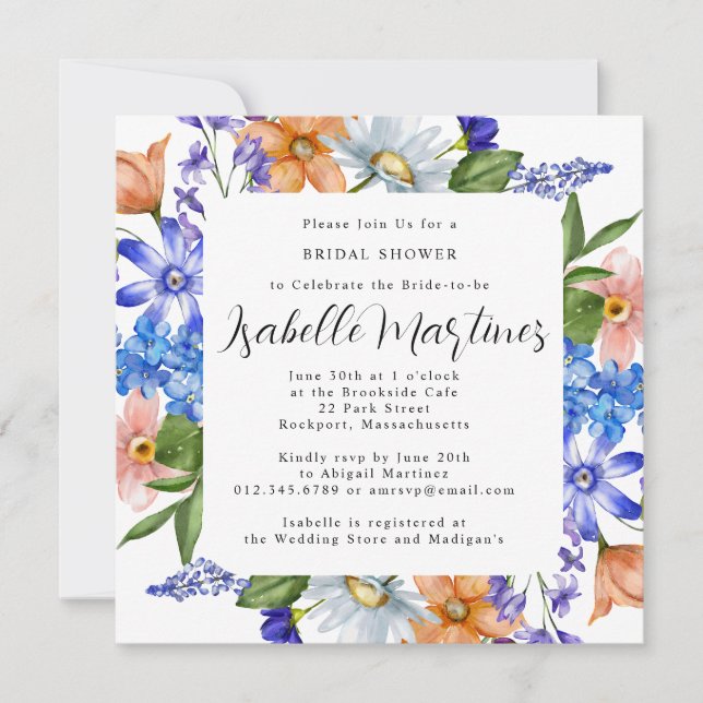 Invitation Fleur sauvage bleu violet rose Fête des mariées fl (Devant)