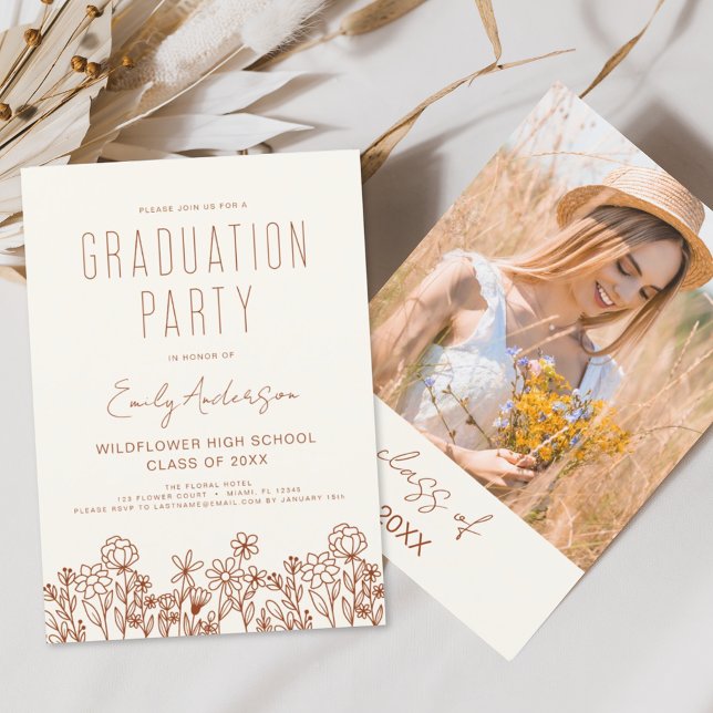 Invitation Fleur sauvage Bloom Graduation Party Boho (Créateur téléchargé)
