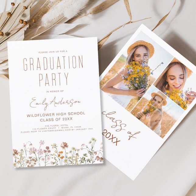 Invitation Fleur sauvage Bloom Graduation Party Photo Boho (Créateur téléchargé)