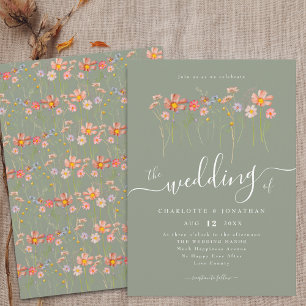 Invitation Fleur Sauvage Bohème Floral Automne Sauge Verte