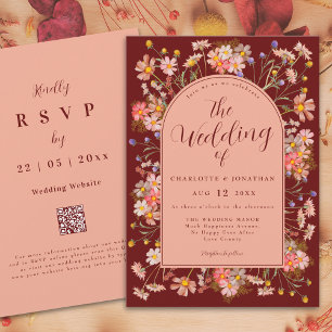 Invitation Fleur sauvage Boho Arch Dark Terracotta Mariage de