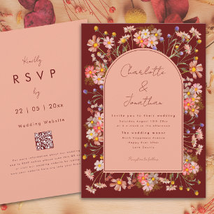 Invitation Fleur sauvage Boho Arch Terracotta Peach Mariage d