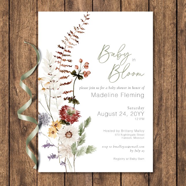Invitation Fleur sauvage Boho Baby dans le Baby shower en fle (Boho Wildflower Baby In Bloom Baby Shower Invitation)