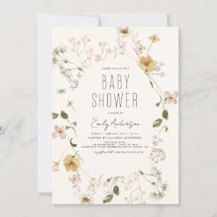 Invitation Fleur sauvage Boho Baby shower élégant moderne