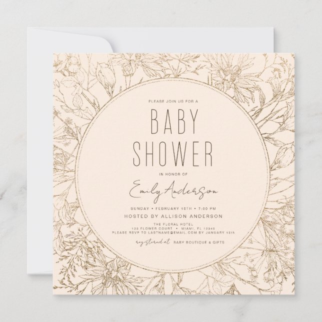 Invitation Fleur sauvage Boho Baby shower Terracotta Moderne (Devant)