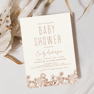 Invitation Fleur sauvage Boho Baby shower Terracotta Moderne