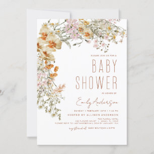 Invitation Fleur sauvage Boho Baby shower Terracotta Moderne
