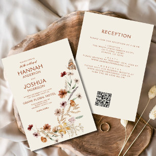 Invitation Fleur sauvage Boho Beige tout en un QR Code Mariag